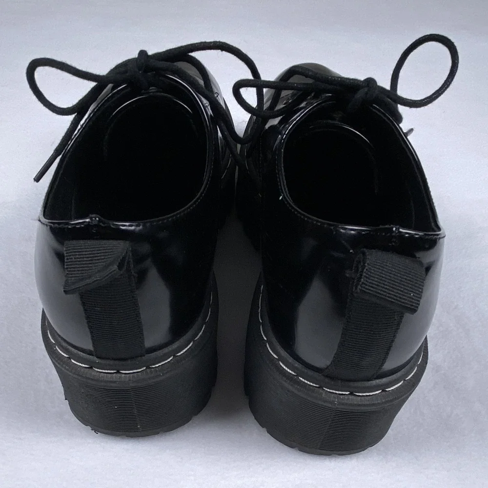 Pop Black Patent Lace Up Platform Lug Sole Oxford Shoes Womens Size 8.5